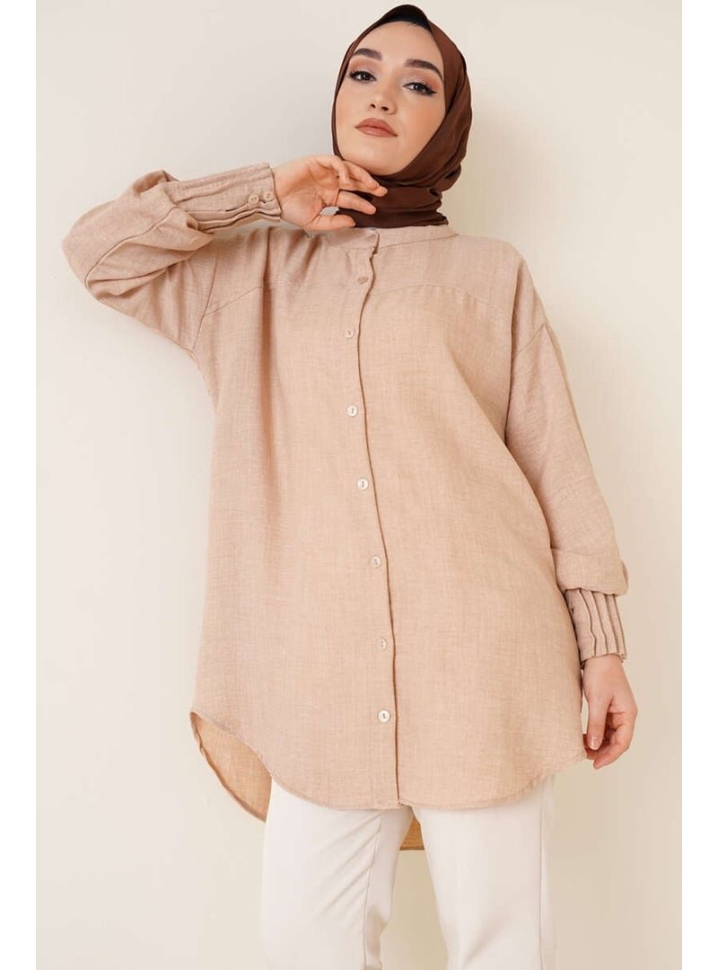 Volt Clothing Bej Nervür Detaylı Salaş Gömlek