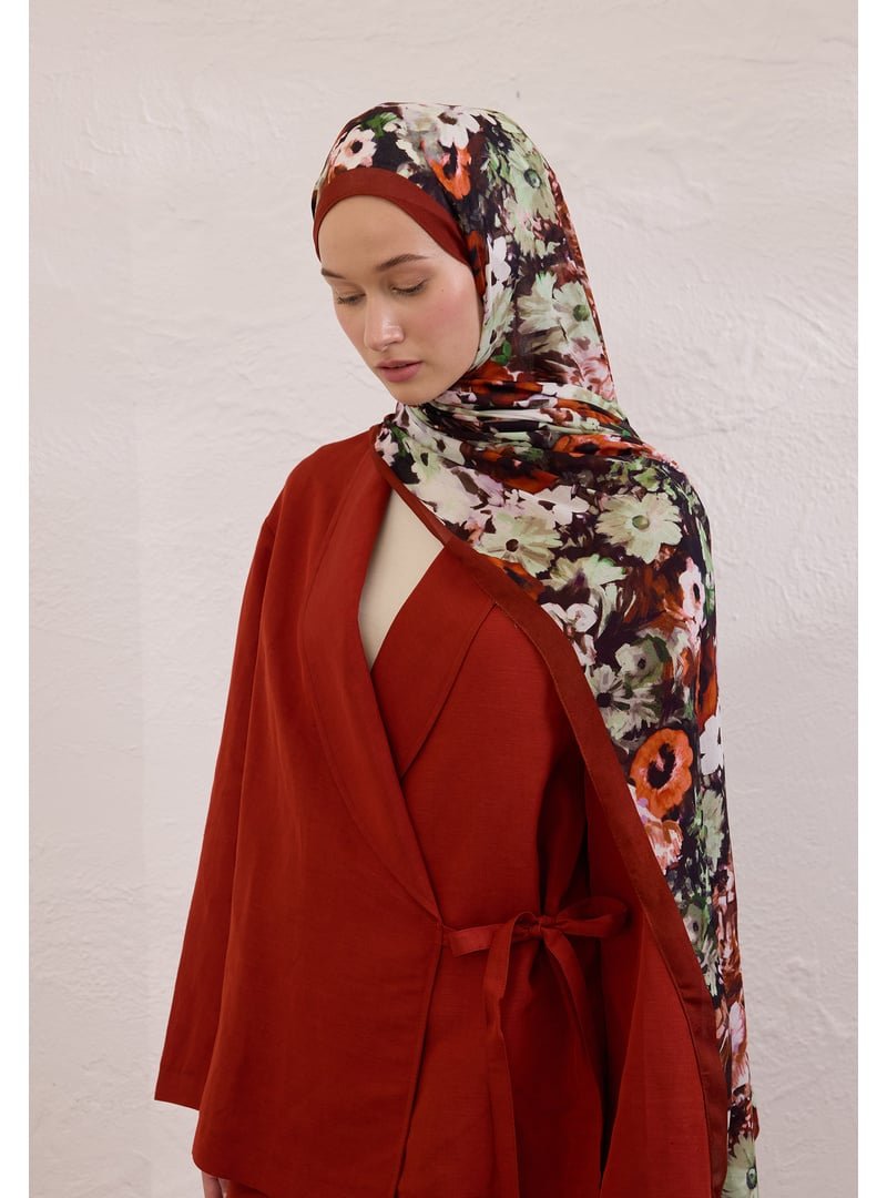 FRESHSCARFS Kırmızı Beauty Blossom Desen Rami Şal