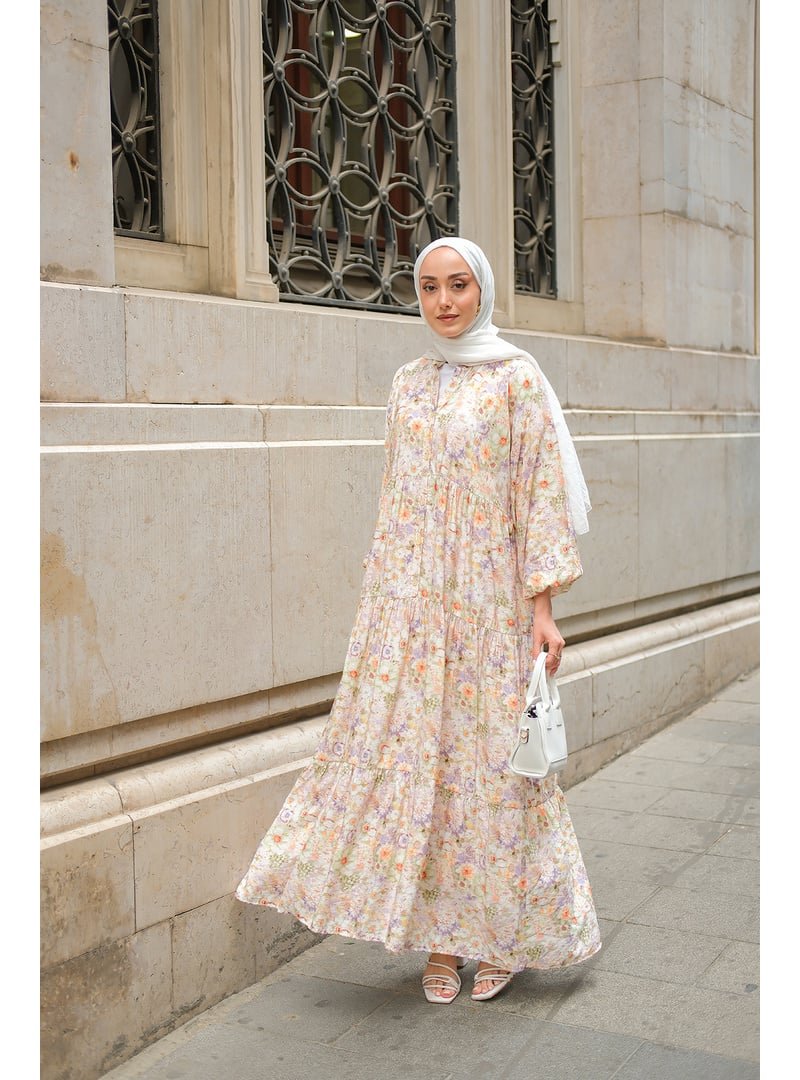 Locco Moda Yeşil Çiçek Desenli Elbise
