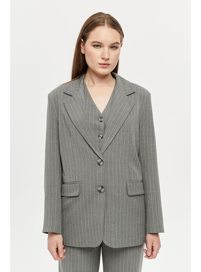 Bolivente Gri Çizgi Detaylı Blazer Ceket
