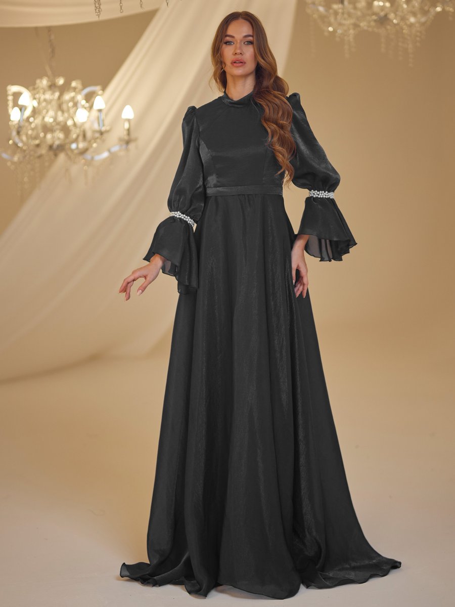 Burak Baran Fashion Siyah İnci Abiye Elbise