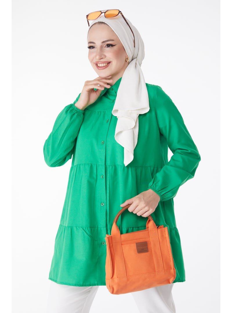 Tofisa Yesıl Büzgülü Tunik Yesil