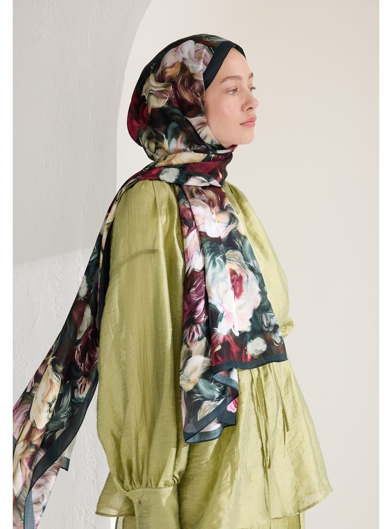 FRESHSCARFS Koyu Yeşil Rose Garden Floş Viskon Şal