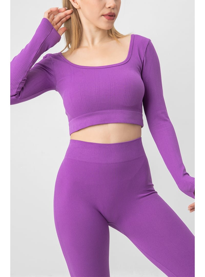 DoReMi Seamless Straplez Uzun Kollu Fitilli Büstiyer Mürdüm