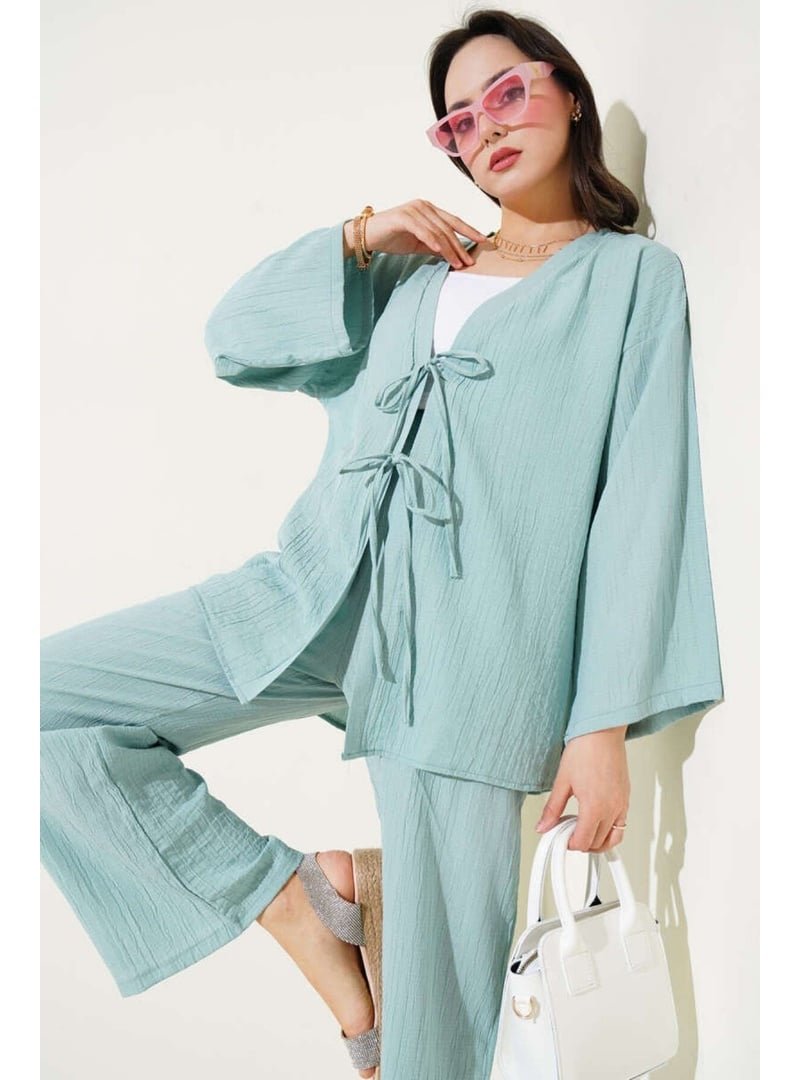 Volt Clothing Yeşil Önü Bağlamalı Kimono İkili Takım