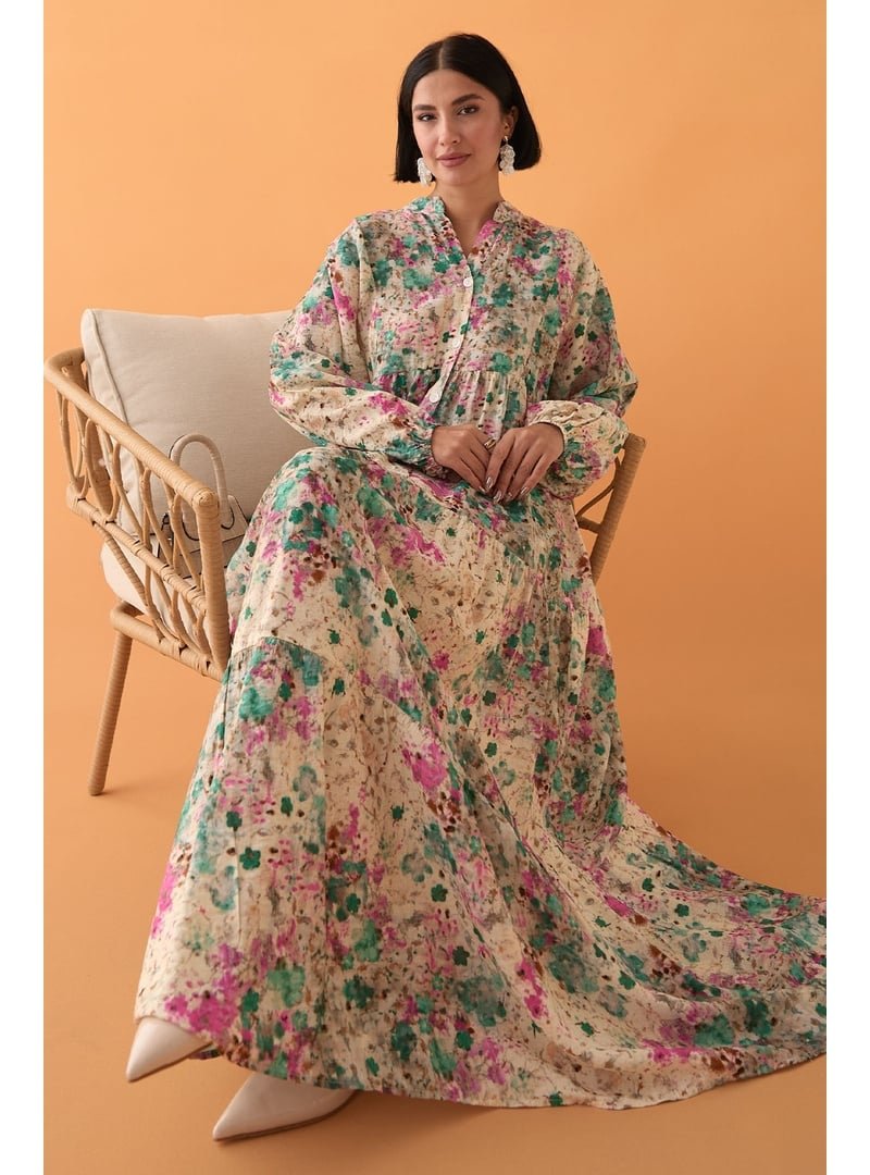 InStyle Defne Çiçeği Yeşil Mango Elbise