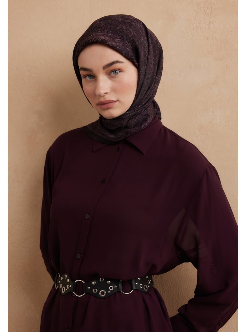FRESHSCARFS Mürdüm Reına Desen Pamuk İpek Eşarp