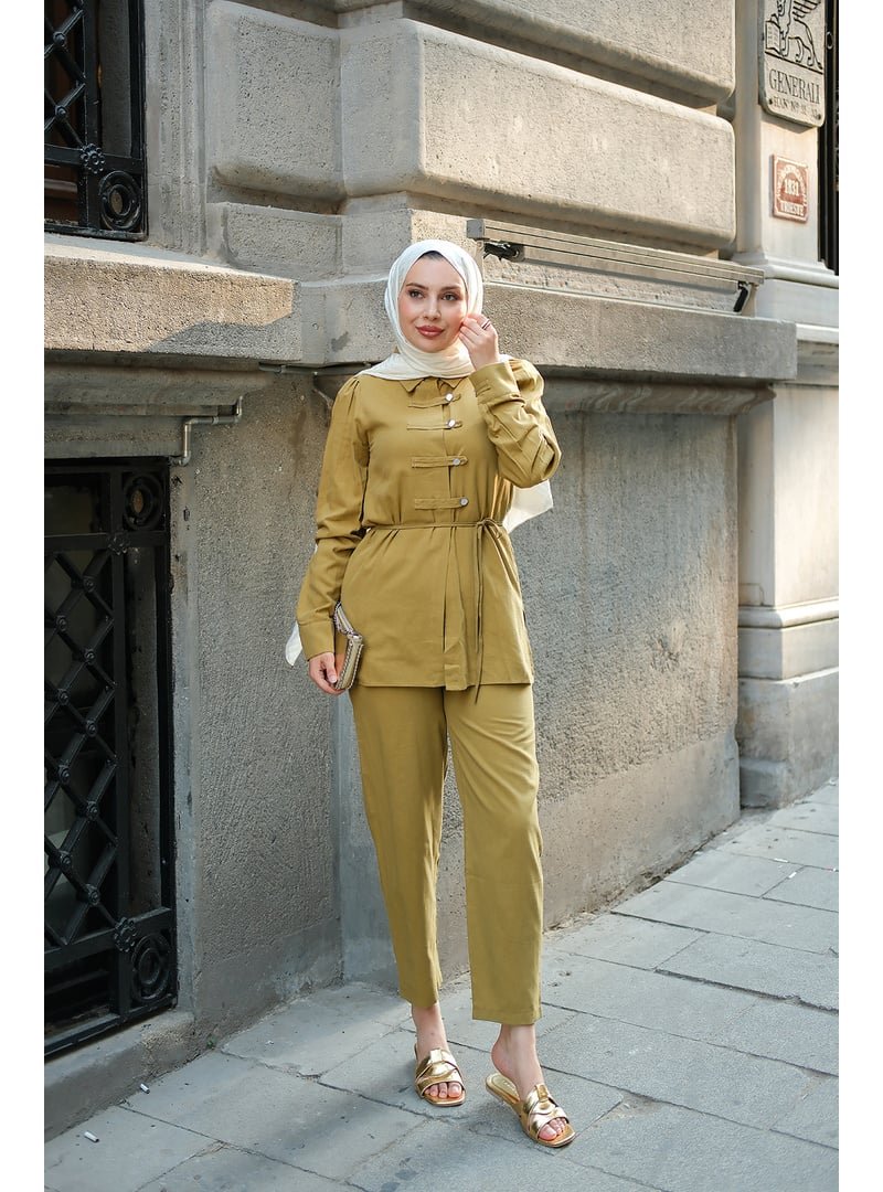 Locco Moda Düğme Detay Takım Yağ Yeşil