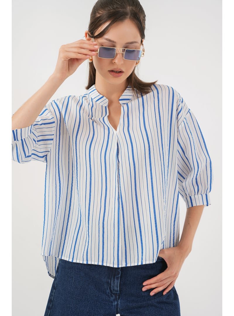 Bigdart Mavi Çizgili Oversize Bluz
