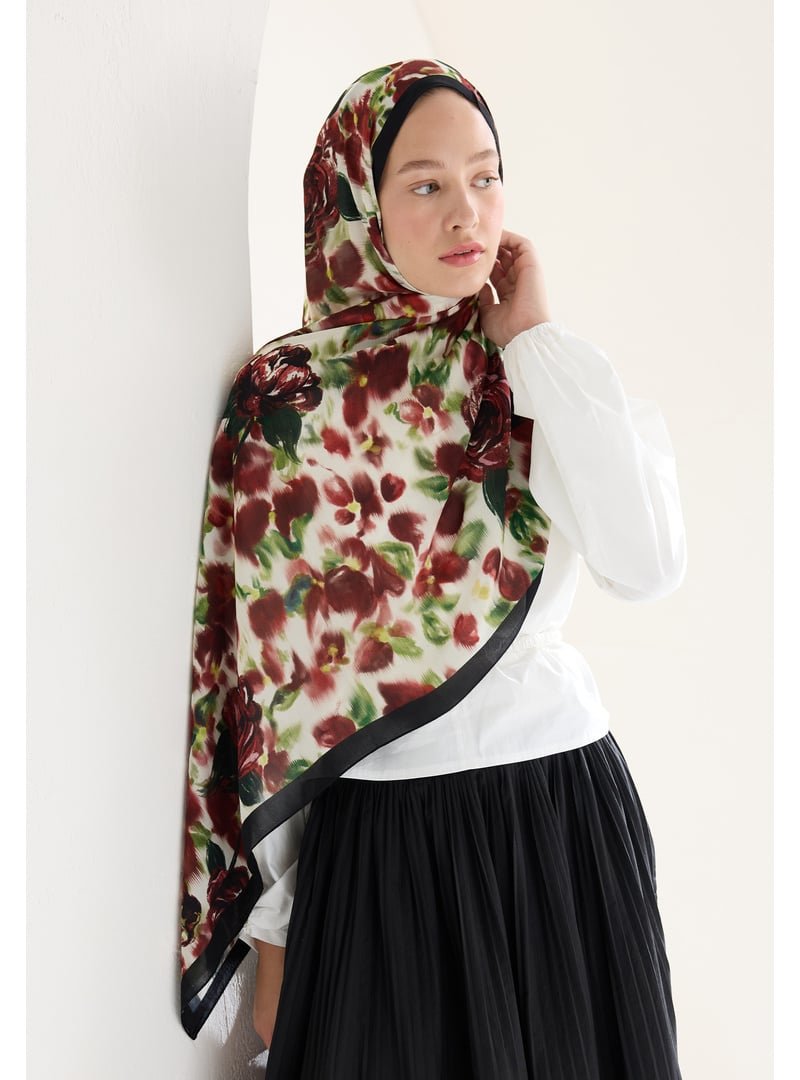 FRESHSCARFS Bordo Dark Rose Floş Viskon Şal