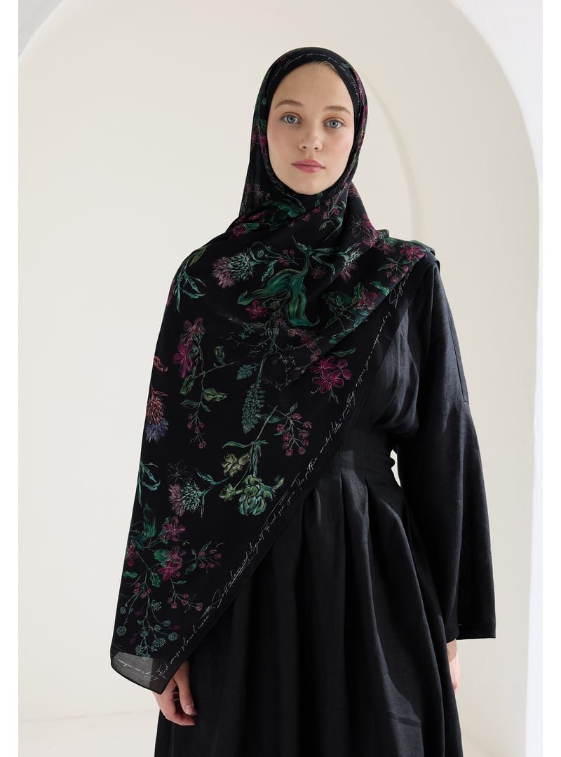 FRESHSCARFS Siyah Garden Joy Floş Viskon Şal