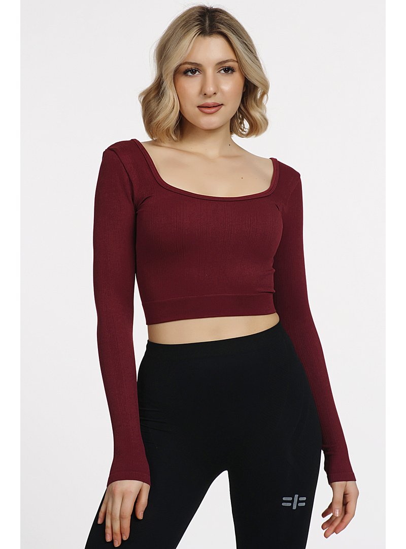DoReMi Seamless Straplez Uzun Kollu Fitilli Büstiyer Bordo