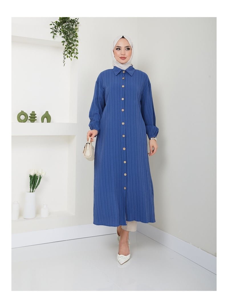 Volt Clothing Mavi Maxi Boy Yırtmaçlı Viskon Tunik