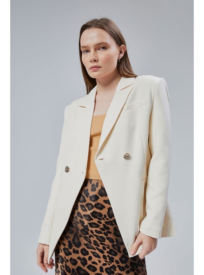 Bolivente Ekru Regular Fit Yırtmaç Detaylı Blazer Ceket