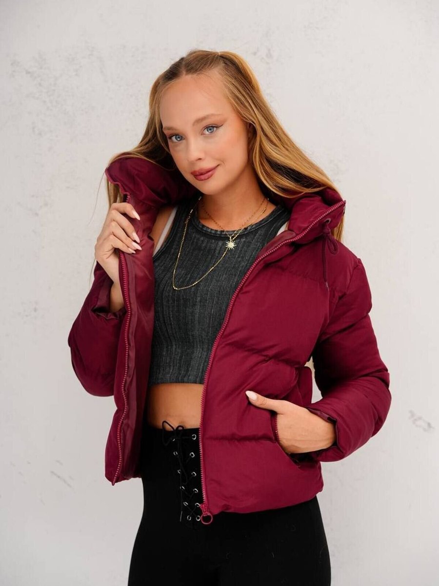 İLKCET MODA Bordo Kısa Kapüşonlu Regular Mont
