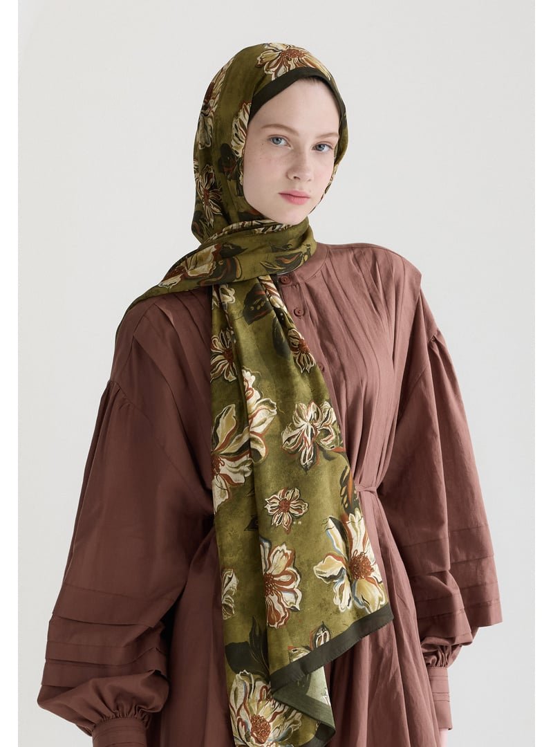 FRESHSCARFS Yeşil Jasmıne Floş Viskon Şal