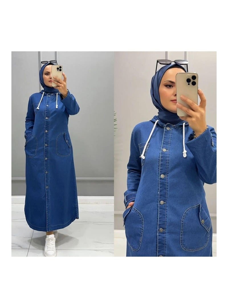 Harmatime butik Kapüşonlu Düğmeli Denim Kot Kap