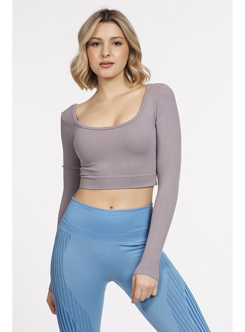 DoReMi Seamless Straplez Uzun Kollu Fitilli Büstiyer Mor