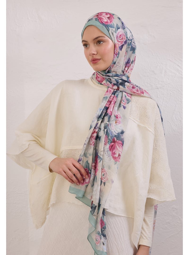 FRESHSCARFS Soft Yeşil Magnolıa Desen Rami Şal