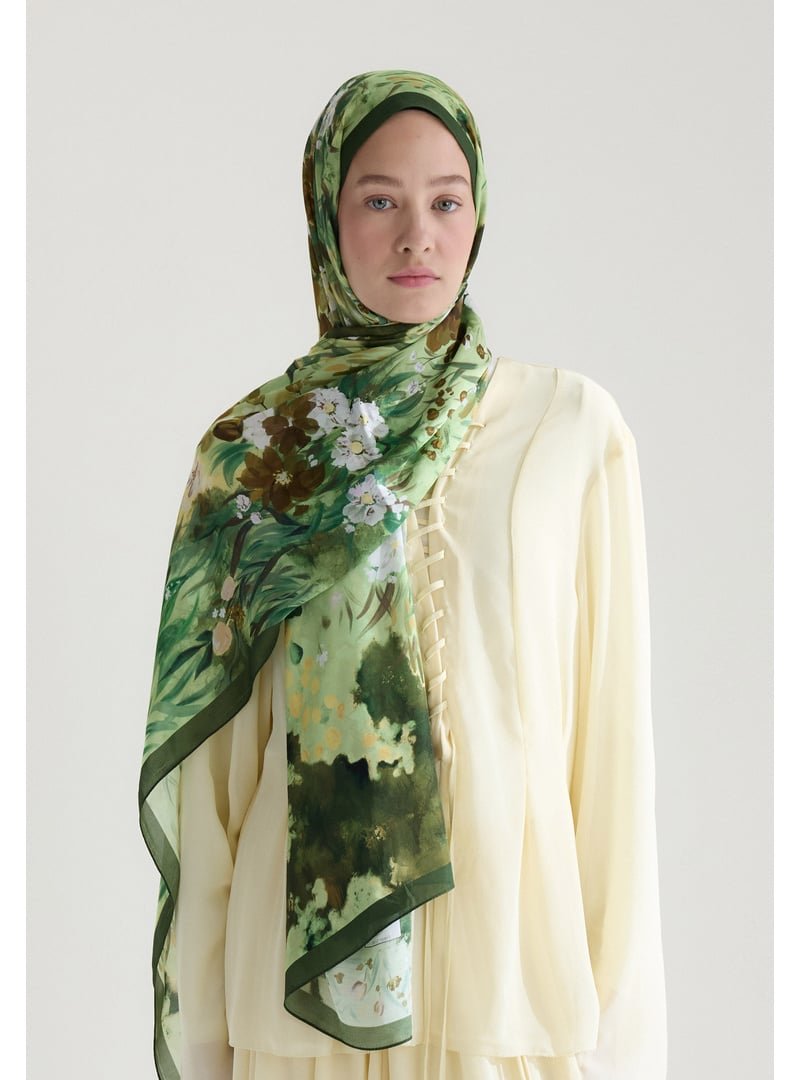FRESHSCARFS Soft Yeşil Sweet Garden Floş Viskon Şal