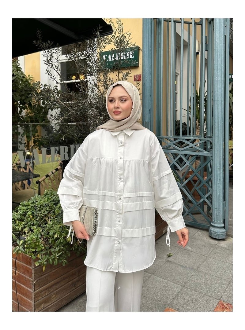 Volt Clothing Beyaz Kol Detaylı Gold Düğmeli Gömlek