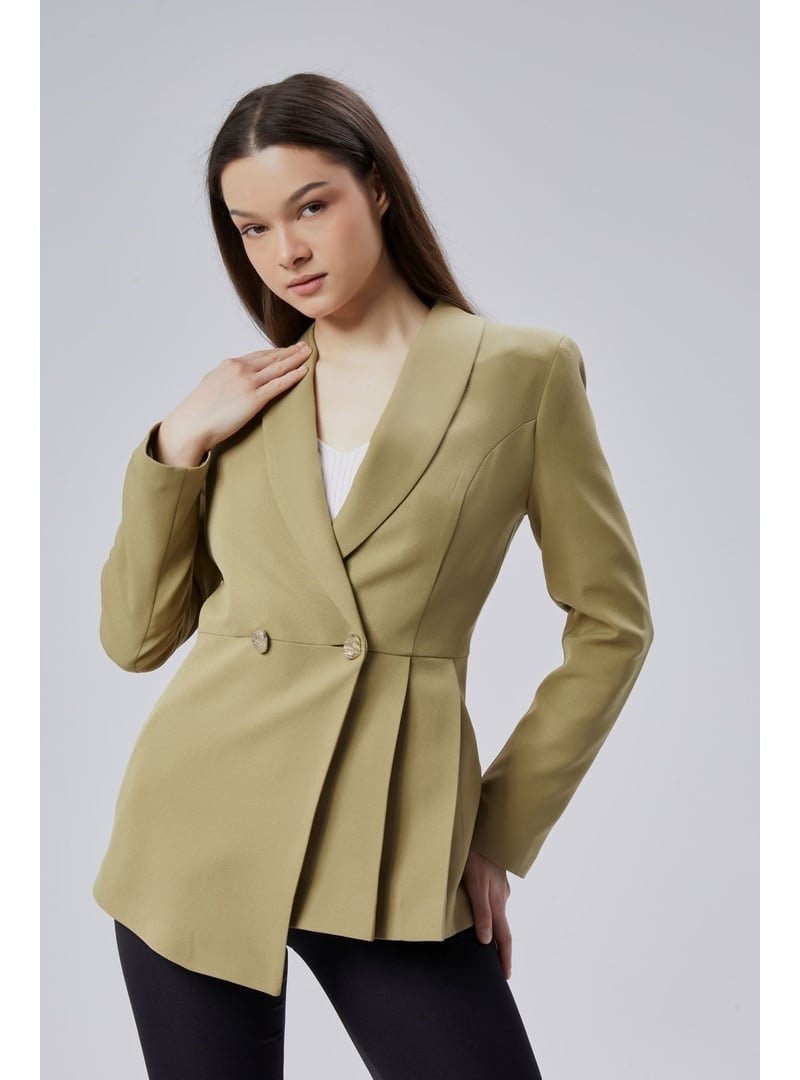 Bolivente Haki Regular Fit Pile Detaylı Blazer Ceket