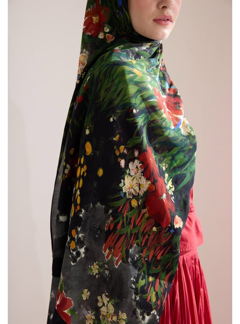 FRESHSCARFS Siyah Sweet Garden Floş Viskon Şal
