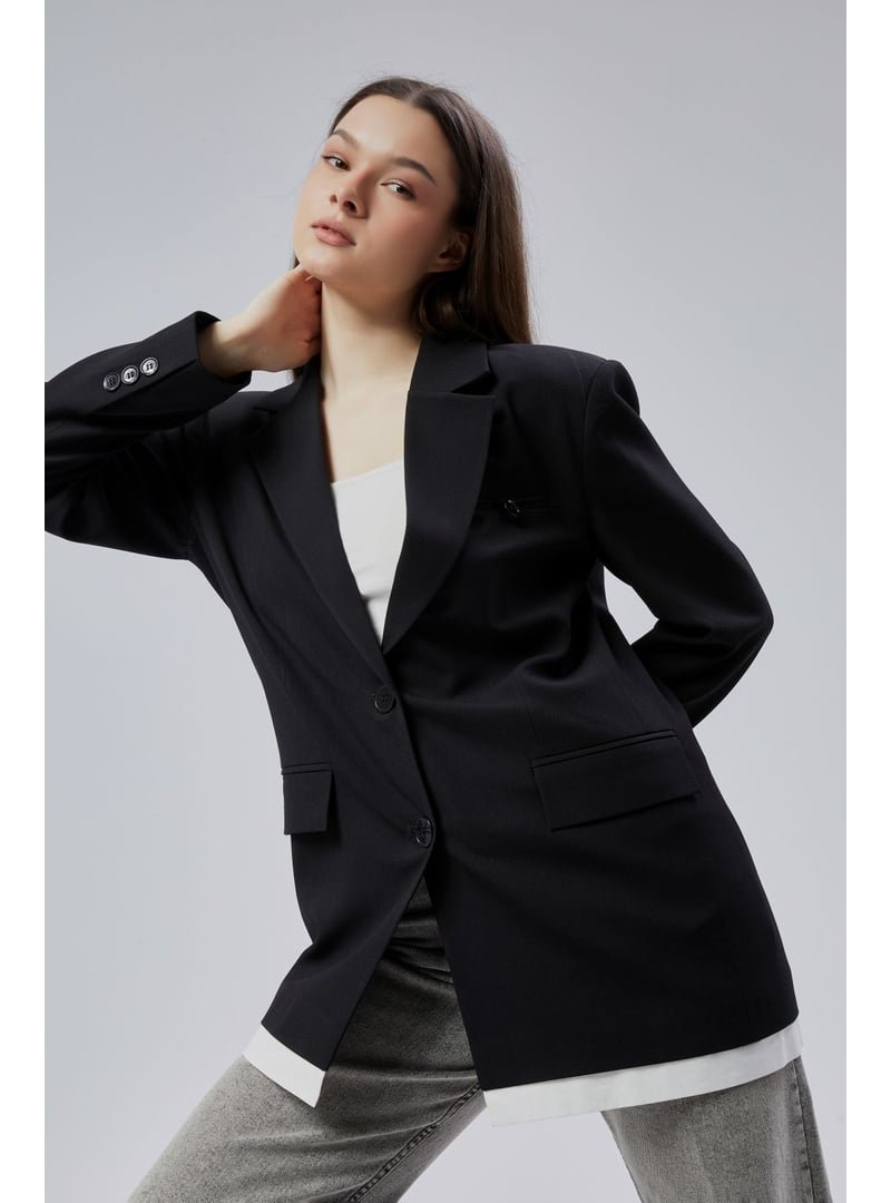 Bolivente Siyah Oversize Uzun Blazer Ceket
