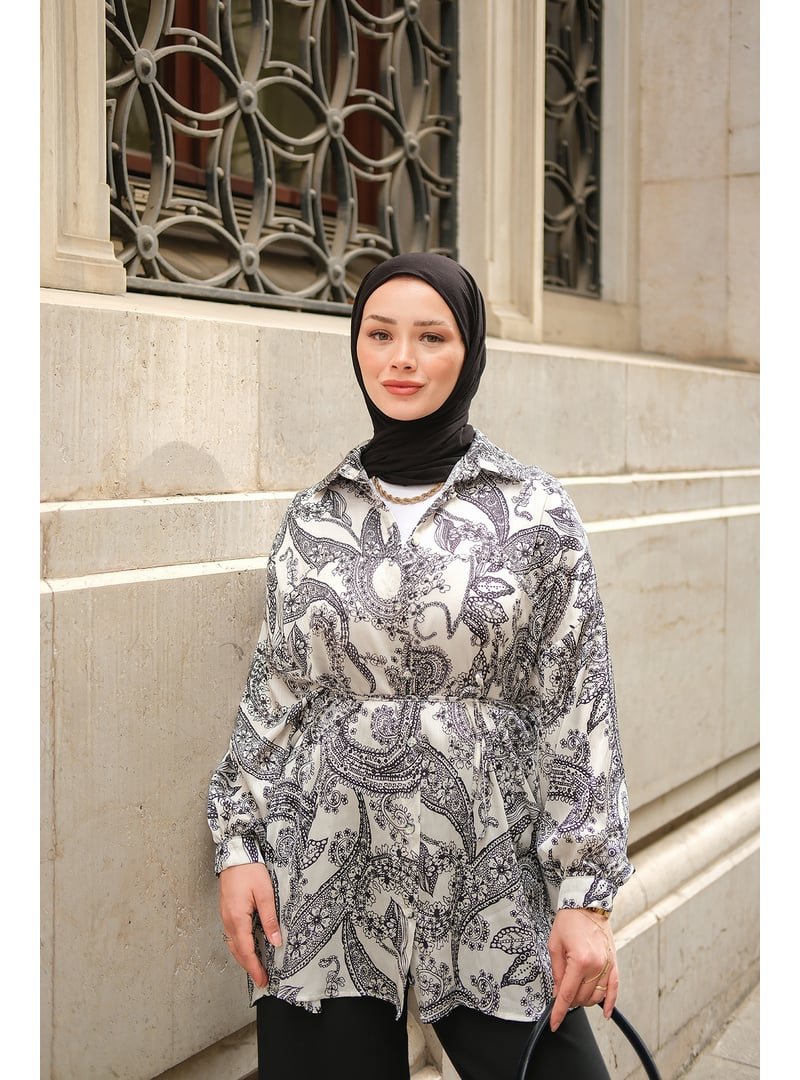 Locco Moda Beyaz Desenli Saten Gömlek