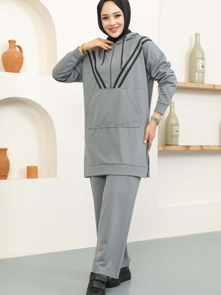 Mec Fashion Gri Şerit Detaylı Spor Takım
