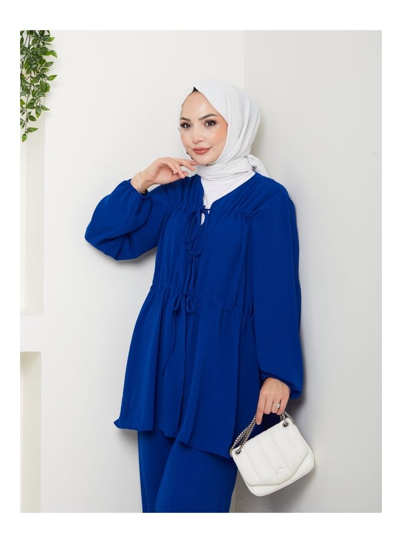 Volt Clothing Lacivert Fiyonklu Keten Pantolonlu Takım