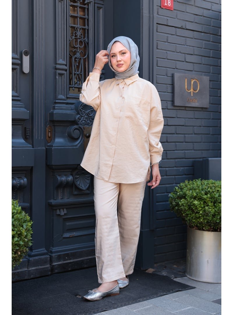 Locco Moda Krem Tek Cep Detay İkili Takım