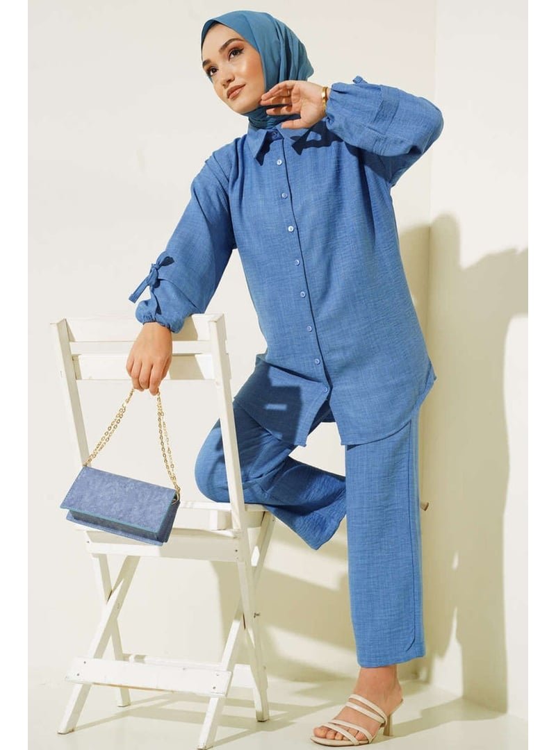 Volt Clothing İndigo Düğmeli Keten İkili Takım