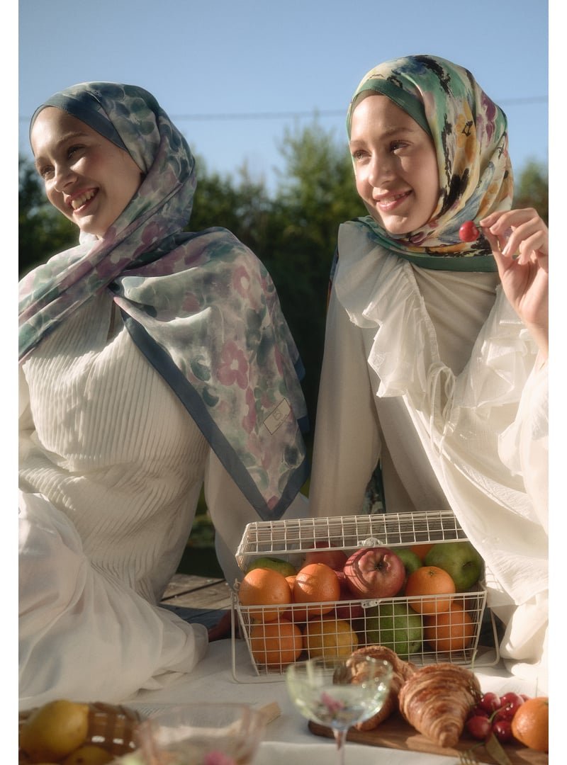 FRESHSCARFS Mavi Vınnıe Floş Viskon Şal