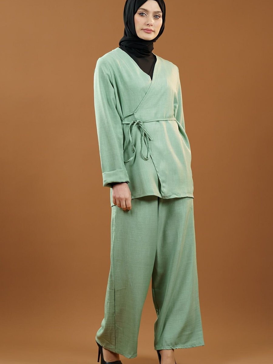 Mec Fashion Mint Bağlamalı Kimono İkili Takım