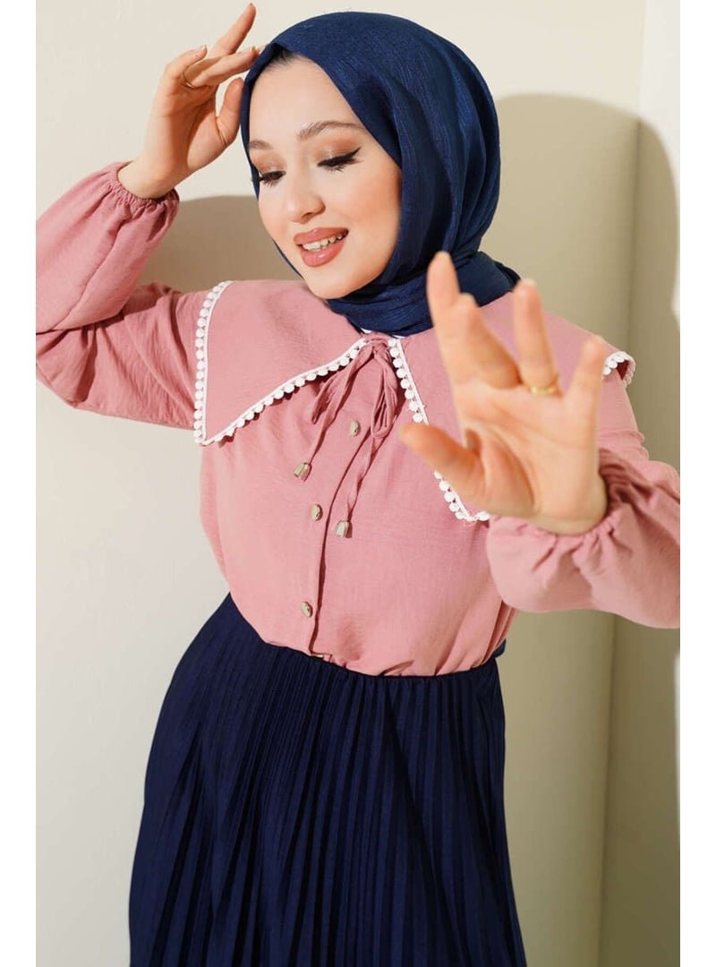 Volt Clothing Pembe Denizci Yaka Güpürlü Gömlek