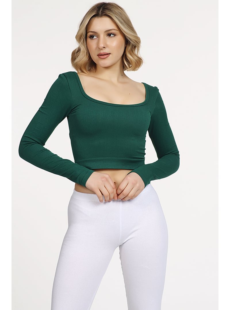 DoReMi Seamless Straplez Uzun Kollu Fitilli Büstiyer Koyu Yeşil