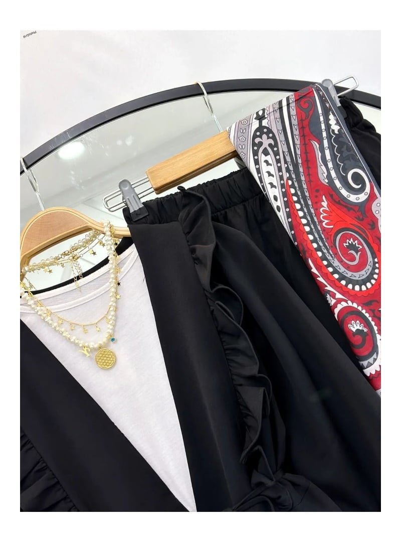 Volt Clothing Siyah Nilüfer Fırfırlı Klasik İkili Takım