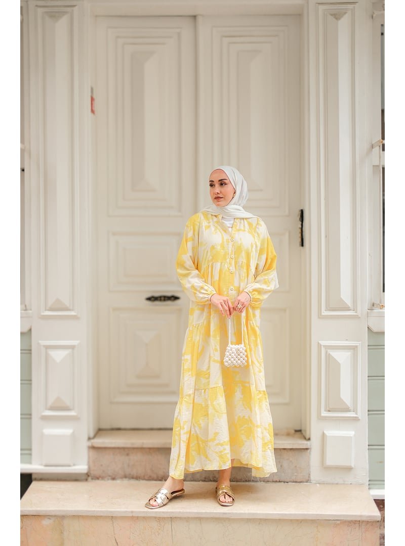 Locco Moda Sarı Renkli Desen Elbise