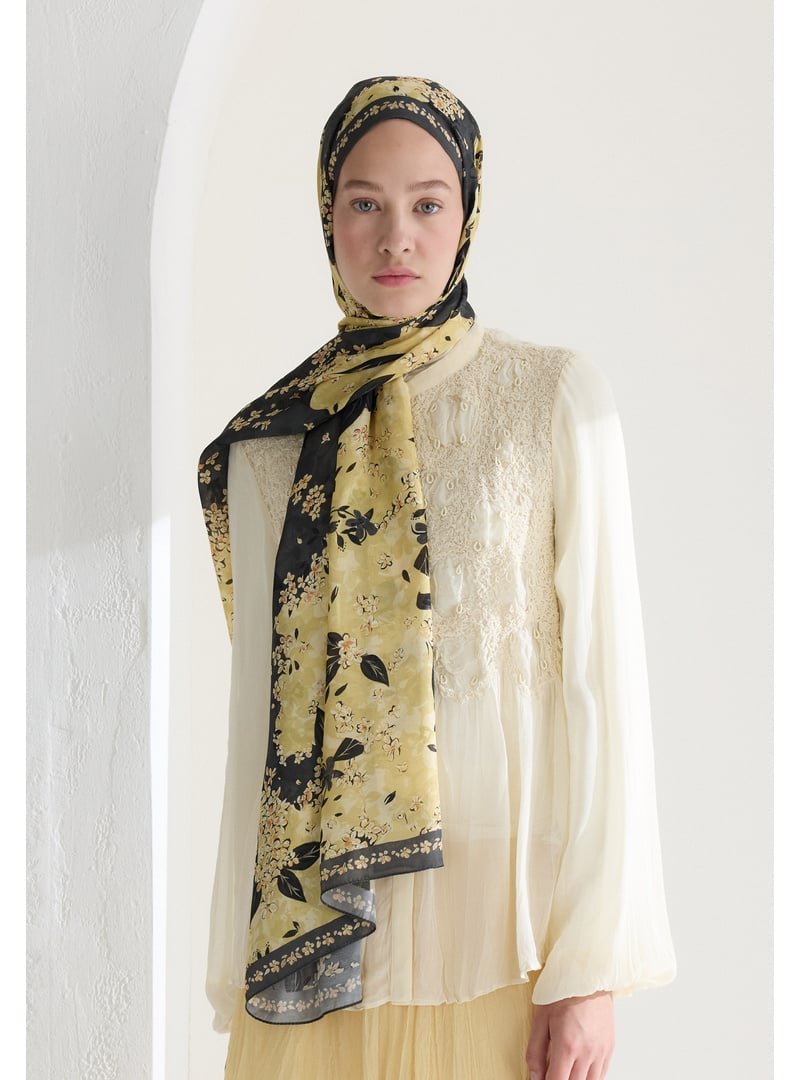 FRESHSCARFS Antrasit Tıny Plumerıa Floş Viskon Şal