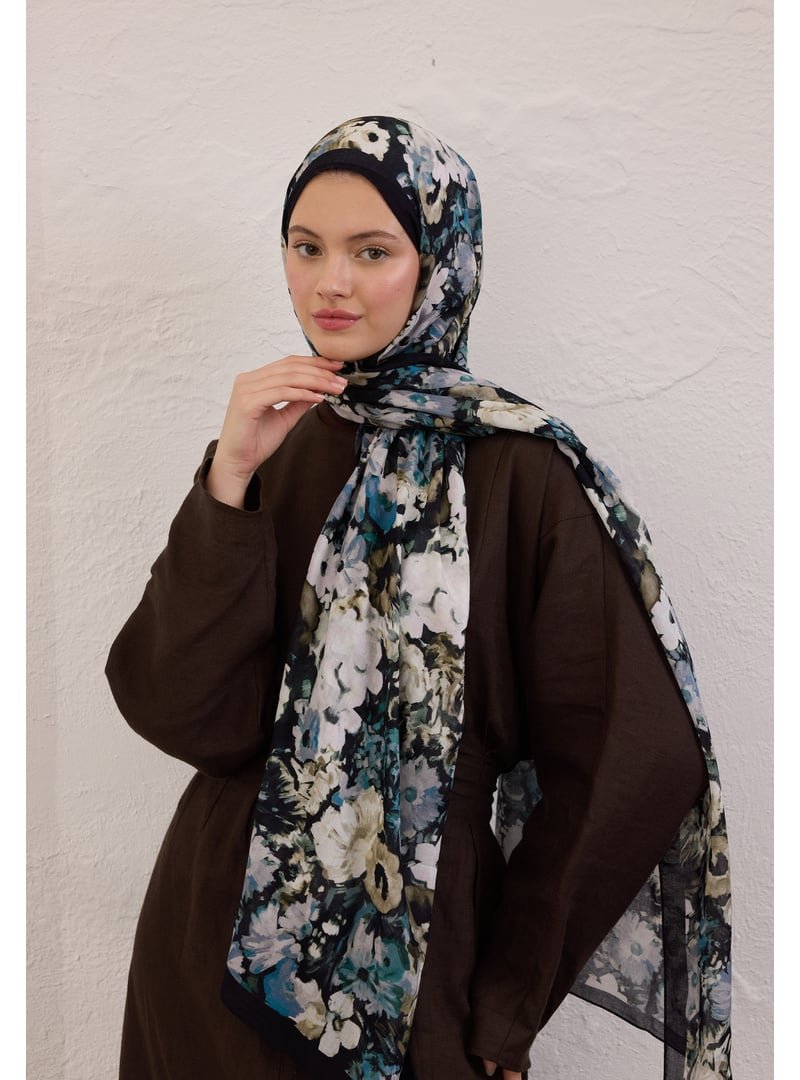 FRESHSCARFS Siyah Beauty Blossom Desen Rami Şal