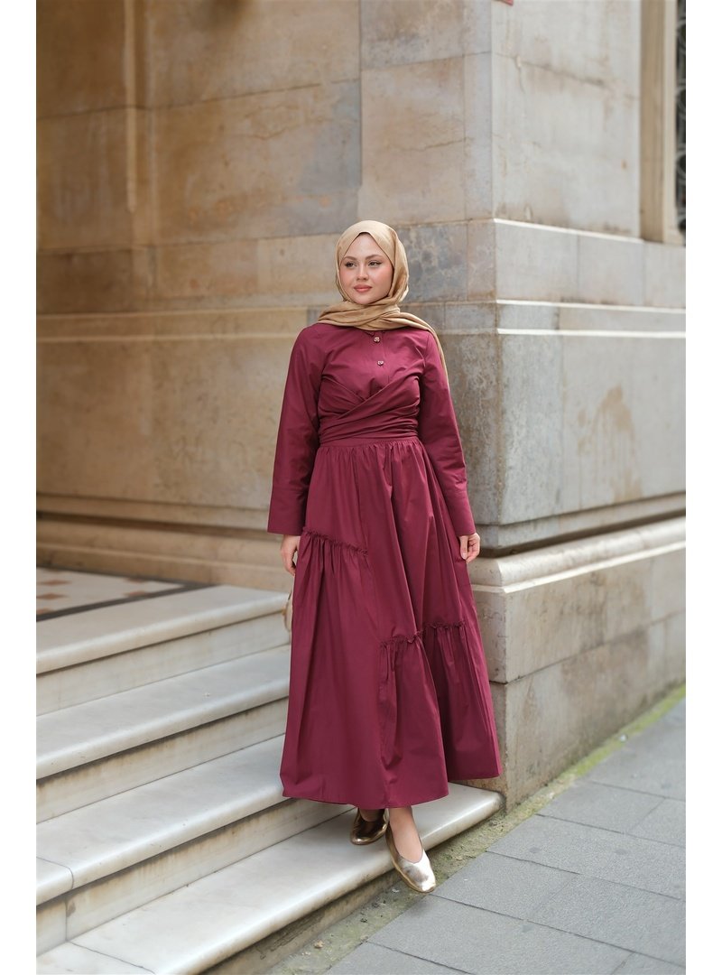Locco Moda Bordo Büzgü Detaylı Etek