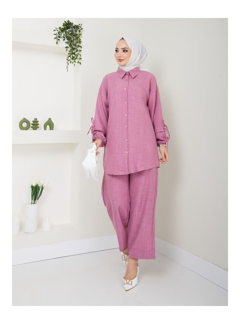 Volt Clothing Pudra Düğmeli Keten İkili Takım