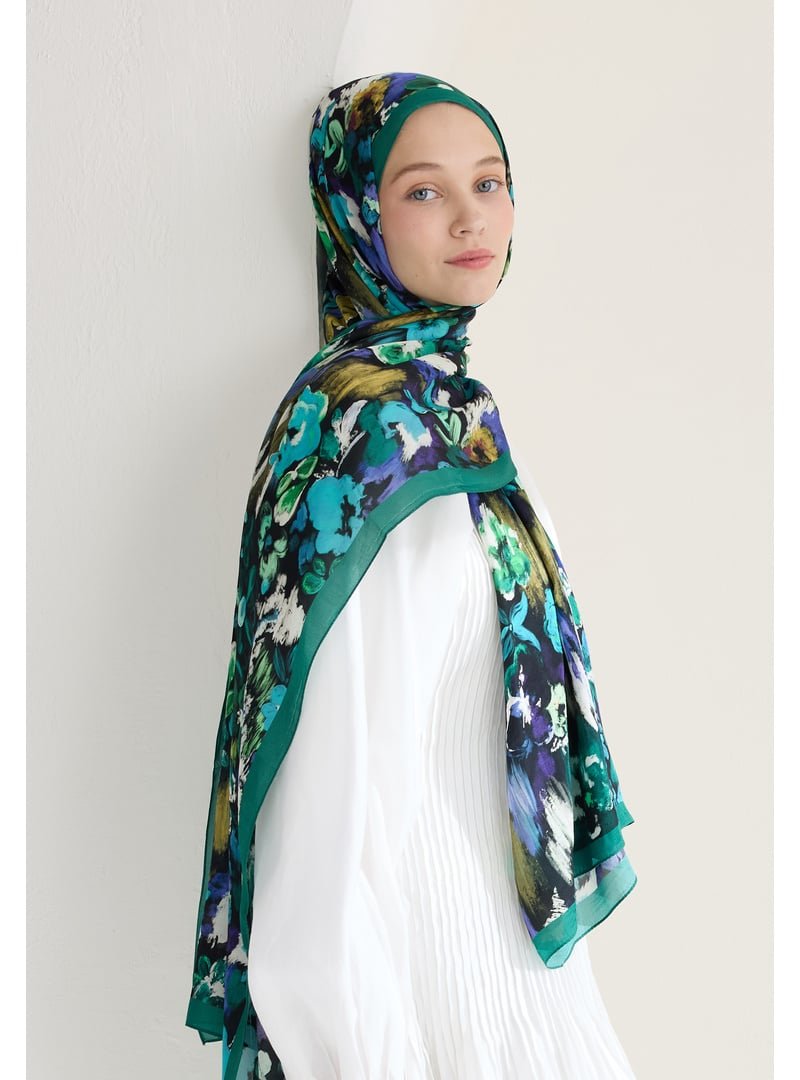 FRESHSCARFS Yeşil Vınnıe Floş Viskon Şal Derin