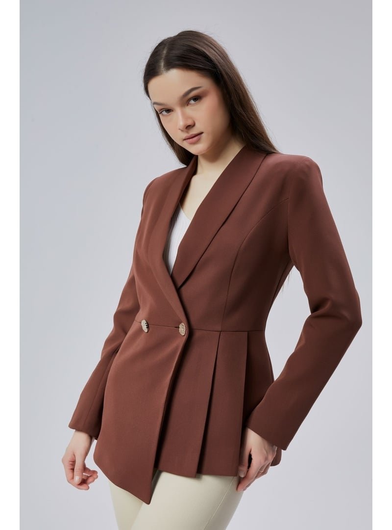 Bolivente Kahverengi Regular Fit Pile Detaylı Blazer Ceket