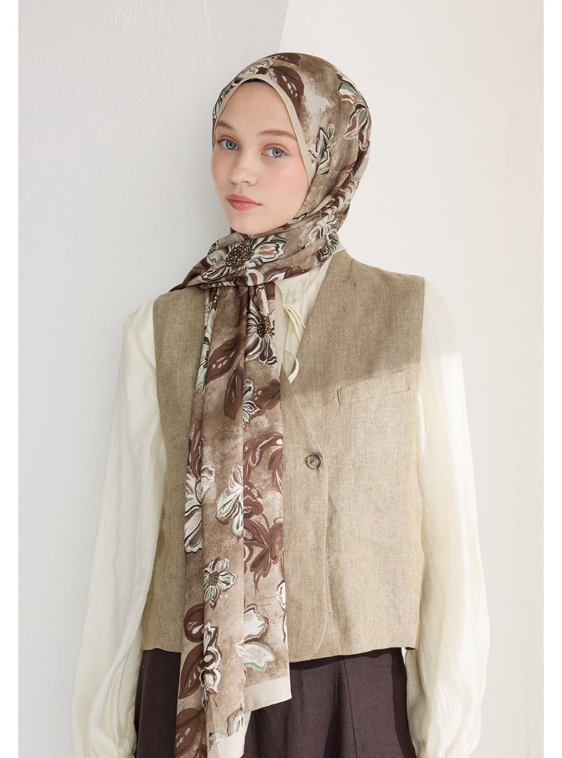 FRESHSCARFS Bej Jasmıne Floş Viskon Şal