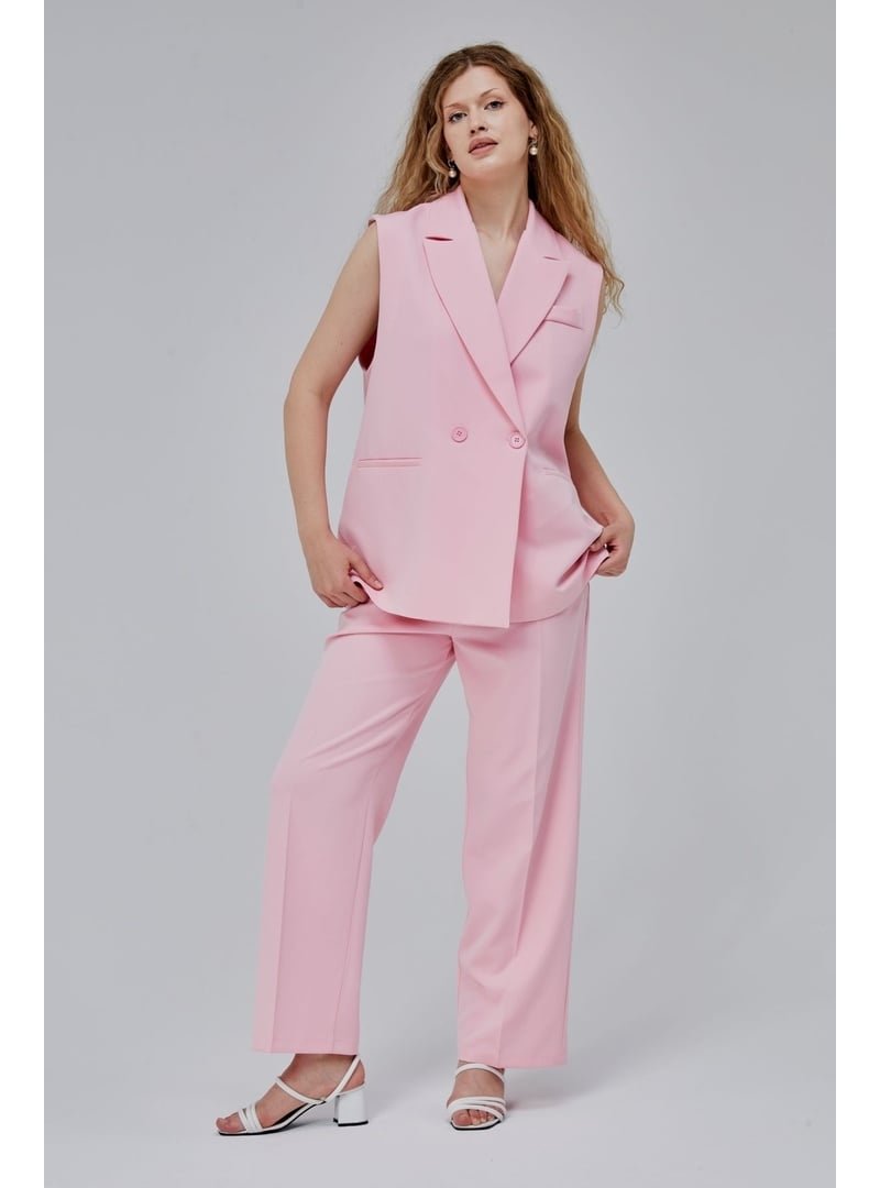 Bolivente Pembe Oversize Kruvaze Yaka Astarlı Yelek