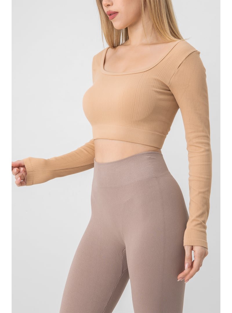 DoReMi Seamless Straplez Uzun Kollu Fitilli Büstiyer Camel