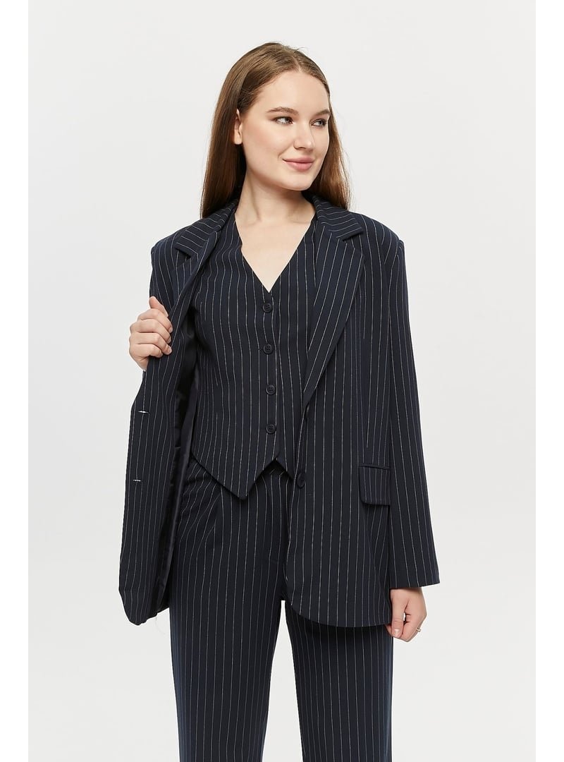 Bolivente Lacivert Çizgi Detaylı Blazer Ceket