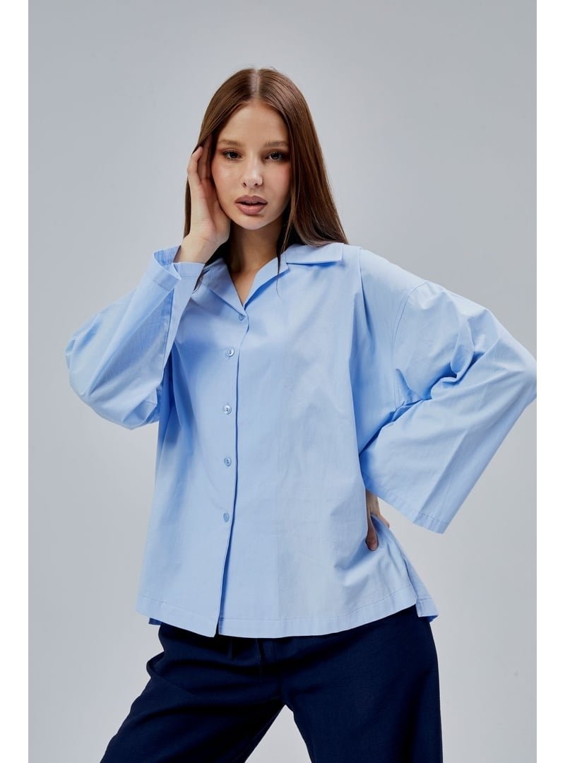 Bolivente Bebe Mavisi Oversize Poplin Gömlek